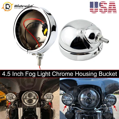 Chrome 4-1/2" Auxiliary Fog Passing Lights Housing Bucket For Harley Davidson - Image 1 of 4