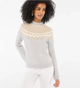 J CREW - Fair Isle Shimmer Sweater in extraweichem Garn - Grau/Gold/Weiß XS Neu mit Etikett - Bild 1 von 19