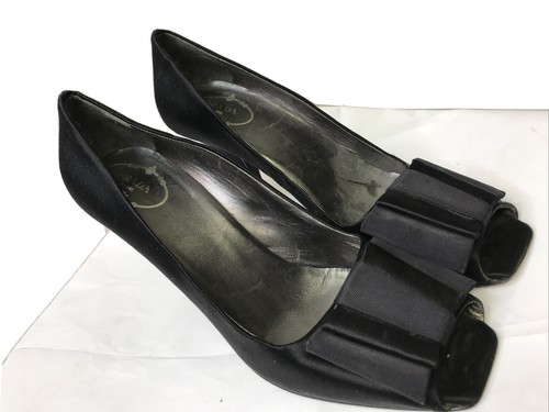 Scarpe eleganti da sera PRADA MILANO nere décolleté in raso Lux fiocco bud tacco taglia 40 $900