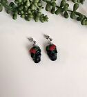 🌹 Black Skull & Roses Handmade Polymer Clay Earrings 🌹