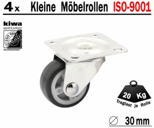 Möbelrollen Lenkrollen Tisch Lauf Rollen 4 x Ø 30mm Gummi Grau BS-Rollen Germany - Bild 1 von 5