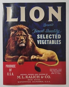 ADVERTISING Label Watsonville California Lion Veggies Kalich - Picture 1 of 1