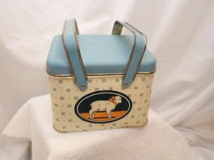 Vintage Tin Box with Lid Sheep Fairytale Blue Storage Container 6"x5"x4.5" - Picture 1 of 5