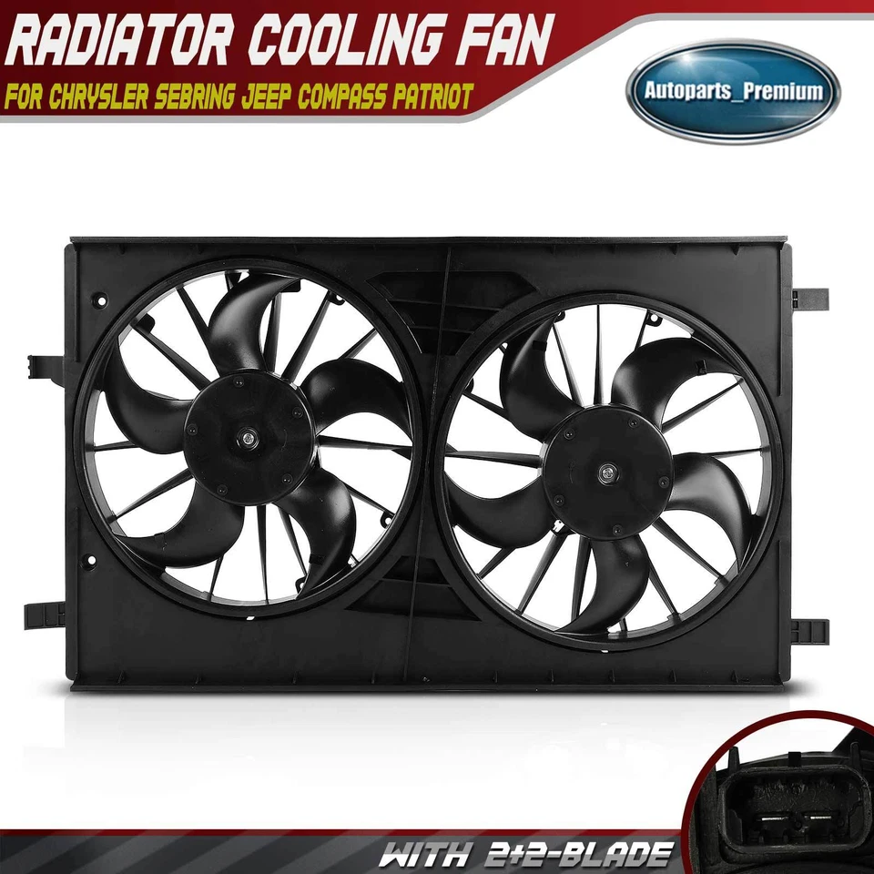 Conjunto de ventilador de radiador doble con cubierta para Chrysler Sebring Jeep Compass Patriot Foto 1 de 4