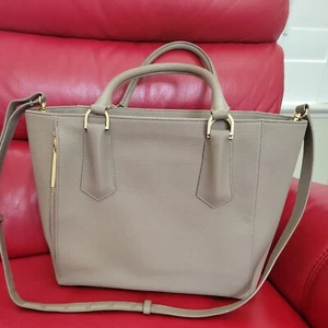 Dagne Dover Signature Classic Tote Bag Taupe Leather Trim Business Tote - Picture 1 of 21
