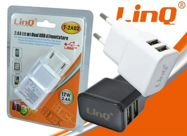 x Caricabatteria Alimentatore Adattatore 2 Porte Usb 2.4A 12W linq t-2a02 - Immagine 1 di 1
