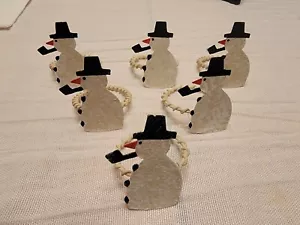 Crate & Barrel Snowman Napkin Rings Set 6 - Picture 1 of 4