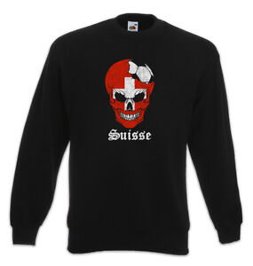 Switzerland Football Skull I Sweatshirt Pullover Flagge Fahne Fußball Schweiz