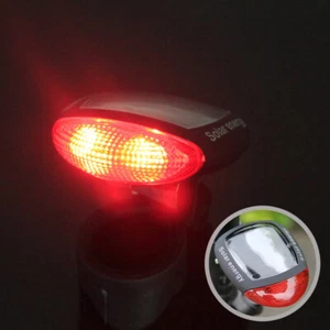 Solar Rechargeable Bike Bicycle Rear Safety Led Tail Light Red Lamps Outdoor - Picture 1 of 11