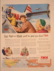 1950 TWA Pubblicità Stampa Vintage, Retro Aereo Passeggero Caricamento Illustrazione  - Foto 1 di 1
