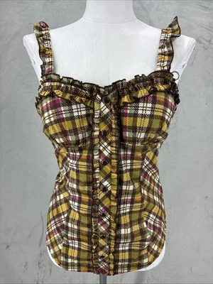 Y2K Babydoll Heart Soul Cami Womens L  plaid whimsGoth Fairygrunge milkmaid - Image 1 of 4