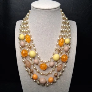 Vintage Multi-strand Necklace Faux Pearl & Multicolor Beads. 16.543 - Picture 1 of 5