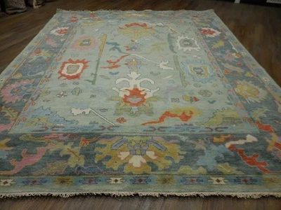 TURKISH OUSHAK RUG.MODERN MULTICOLORED AREA RUG 8x10,HANDMADE BOHEMIAN RUG - Image 1 of 4
