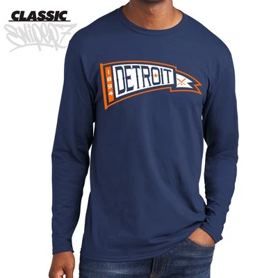 Camiseta clásica de manga larga con banderín de béisbol vintage de Detroit azul marino - Tigres MLB Foto 1 de 3