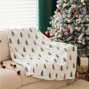 Luxury White Christmas Faux Fur Blanket 130x150cm Embroidered Trees Design Throw - Picture 1 of 20