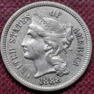1888 Three Cent Piece 3c Nickel High Grade AU RARE Key Date #96677 - Picture 1 of 2