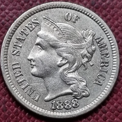 1888 Three Cent Piece 3c Nickel High Grade AU RARE Key Date #96677 - Image 1 of 2