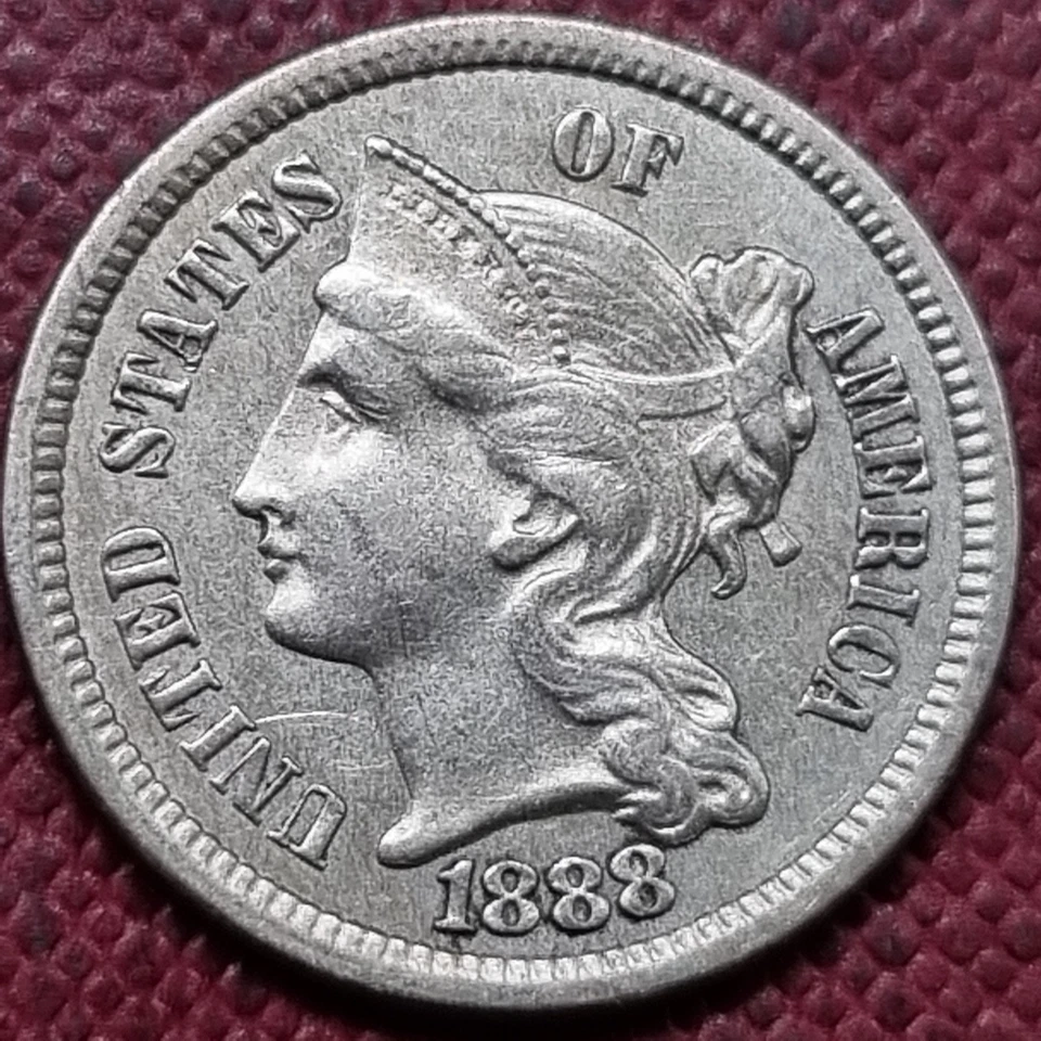 1888 Three Cent Piece 3c Nickel High Grade AU RARE Key Date #96677 - Image 1 of 2