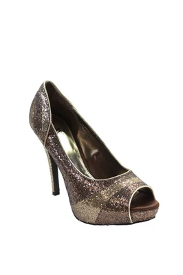 Worthington Womens Glittery Striped Peep Toe Platform Pumps Gold Size 8 - Image 1 of 4