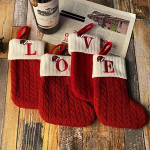 Christmas Stockings Knit Embroidered - Kids Candy Gift Bags with Letters Decor - Picture 1 of 46
