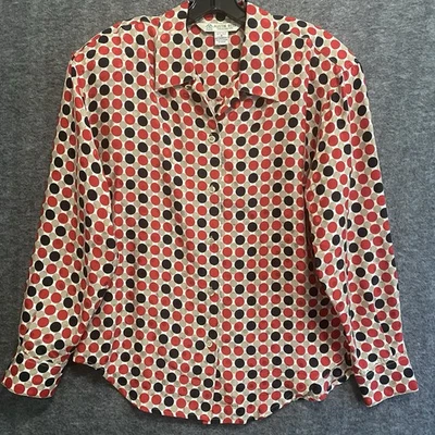 Camicetta vintage Austin Reed Top donna 8 100% seta rossa nera a pois ufficio carriera - Immagine 1 di 4