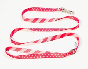 PINK DOT / striped dog leash - 0.75 inch quality polyester, fadeproof, USA made - Picture 1 of 6