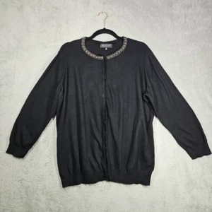 Jones New York Wool Blend Black Long Slv Rhinestones Beads Collar Sweater Sz 3X - Picture 1 of 18