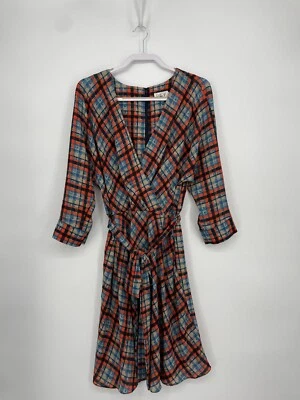 Eliza J Dress Womens 18 Blue Orange Plaid Faux Wrap - Image 1 of 4