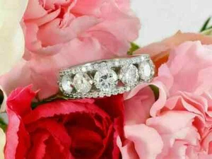 3Ct Round Lab-Created Diamond Eternity Wedding Band Ring 14K White Gold Finish - Picture 1 of 4