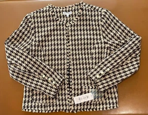 Nanette Lepore Brown & Tan Houndstooth Frayed Trim Jacket XL Camel Chocolate - Picture 1 of 11