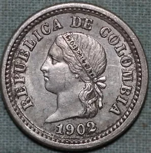 COLOMBIA - ~ 5 Centavos 1902 (P) - Km-191 - Tiny BU Silver Coin! U.S.A. Mint - Picture 1 of 2