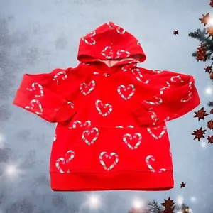 Christmas Candy Cane Heart Shaped Holiday Season Fleece Hoodie Girls Size 5 - Picture 1 of 6