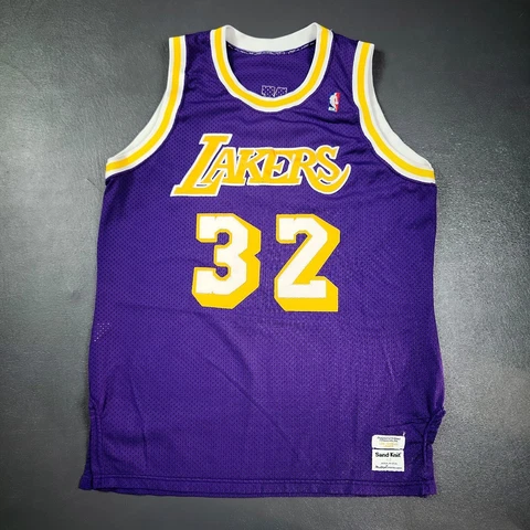100% Authentic Magic Johnson Sand Knit Lakers Jersey Size 46 L XL Mens Cover