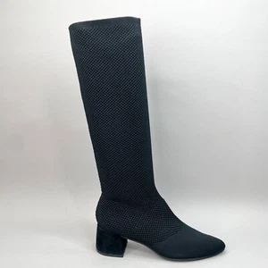 Eileen Fisher Womens 8 Paziz Crepe Stretch Knit Boots Shoes Black Tall Knee High - Picture 1 of 12