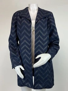 Chico's Collection Size Large Navy Metallic Gold Tunic Jacket Lined Pockets - Picture 1 of 10