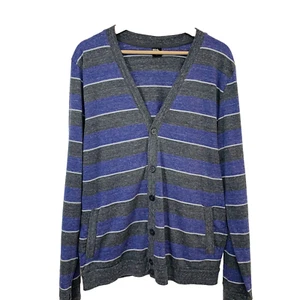 BGD Cardigan  Men XL Button Up Purple Stripe Pockets Stretch Y2K Dad Preppy Work - Picture 1 of 10