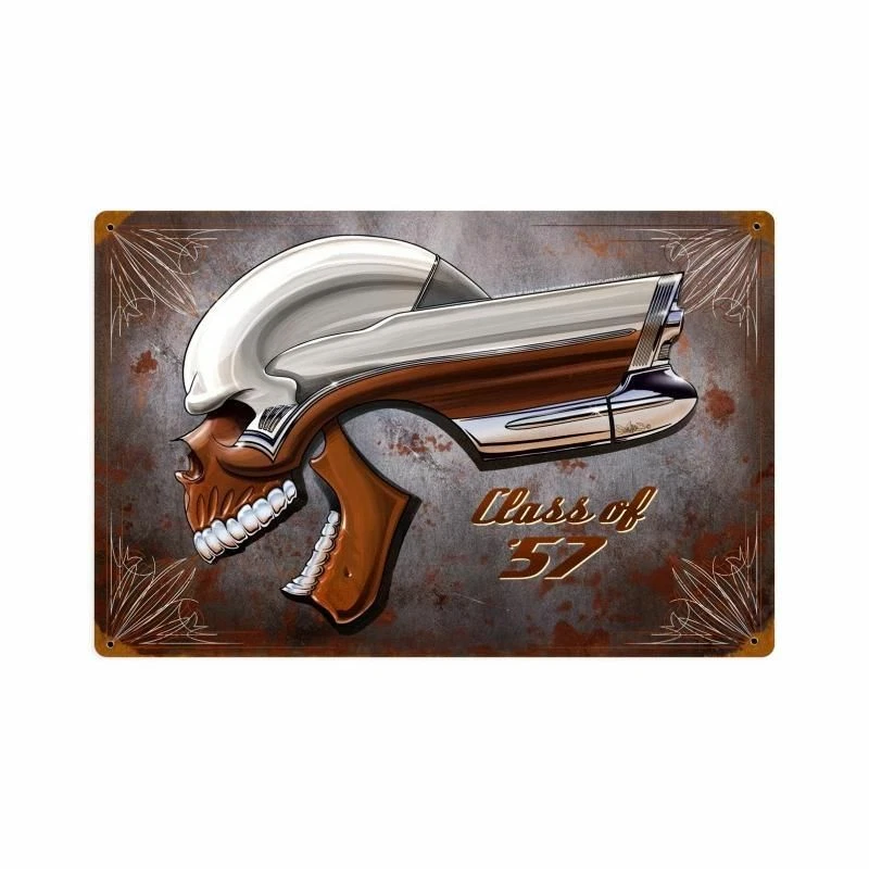 BUICK SKULL CLASS OF '57 CLASSIC CAR HEAVY DUTY USA MADE METAL ADVERTISING SIGN - Image 1 of 1