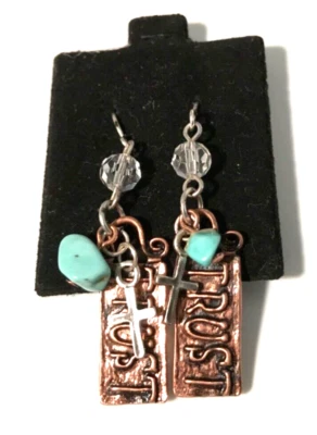 Pendientes colgantes para mujer Boho martillados tono cobre Cross Trust Foto 1 de 4