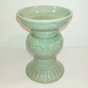 Andrea By Sadek Chopsticks Celadon Green Ceramic Pillar Candle Holder 7.25"T - Picture 1 of 7