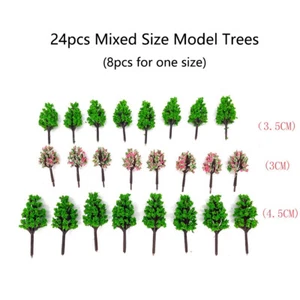 24pcs Mixed Size Model Tree Sand Table Park Train Railroad Fairy Garden Scenery - Picture 1 of 5