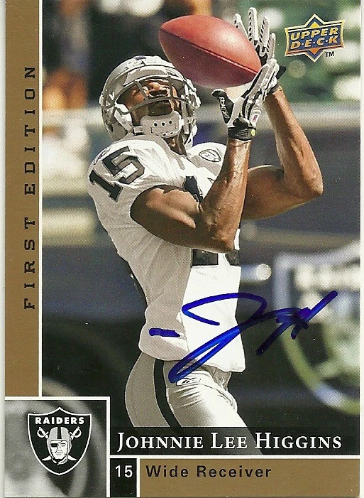 2009 Upper Deck JOHNNIE LEE HIGGINS Signed Card Lambeau Field RAIDERS UTEP - Image 1 of 1