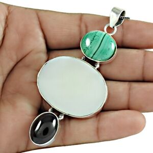 Natural Mother Of Pearl Gemstone Pendant Tribal 925 Sterling Silver Jewelry M5