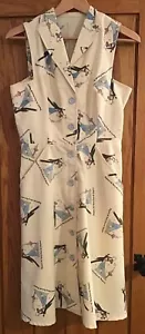 Vestido estampado de personajes "Dancers & Champagne" raro de principios de la década de 1970, talla 10 Reino Unido - Imagen 1 de 4