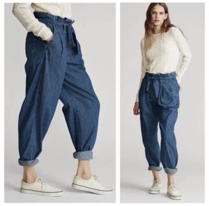 Polo Ralph Lauren PaperBag pantaloni jeans denim con cintura donna taglia 27 gambe larghe - Foto 1 di 23