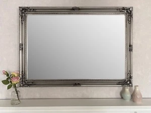 Antique Silver Extra Large Ornate Wall Mirror - Hardwood Frame – Size 106 x 75cm - Picture 1 of 6