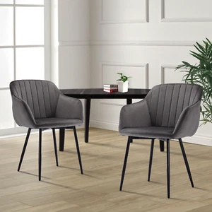 Esszimmerstühle 2er set küchenstühle Samt Polsterstuhl Esszimmer Dunkelgrau - Bild 1 von 6