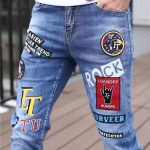 Herrenjeans Jeans eng elastisch mit Hip-Hop-Patches - Bild 1 von 13