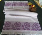 Purple Flower Cotton Huck Hand Guest Towel 34" x 16" Swedish Weave Geraniums VTG
