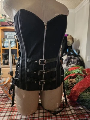 Corsé Shirley of Hollywood negro de algodón y cuero PU para mujer Foto 1 de 4