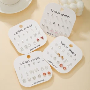 Women Heart Shaped Earrings Set 9 Piece Alloy Electroplated Modern Jewelry - Picture 1 of 19